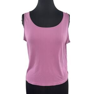 EILEEN FISHER Pink Crop Tank Top Silk Scoop Neck Casual Size Large L FLAW